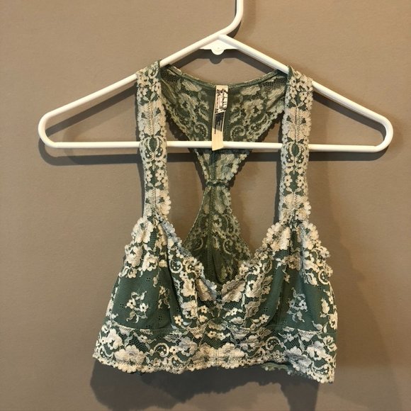 Free People Other - Free People Beige/Green Galloon Lace Racerback